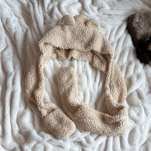 Cozy Cream Teddy Bear Hooded Scarf